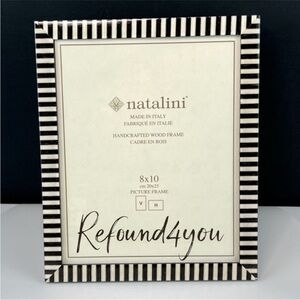 Natalini - ‘Black & White stripe’ wood picture frame. 8” x 10”. NWT. Firm!